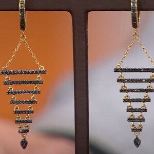 Rarities Carol Brodie 3/4ctw BLACK DIAMOND Gold Plated Silver Drop Earrings NWT